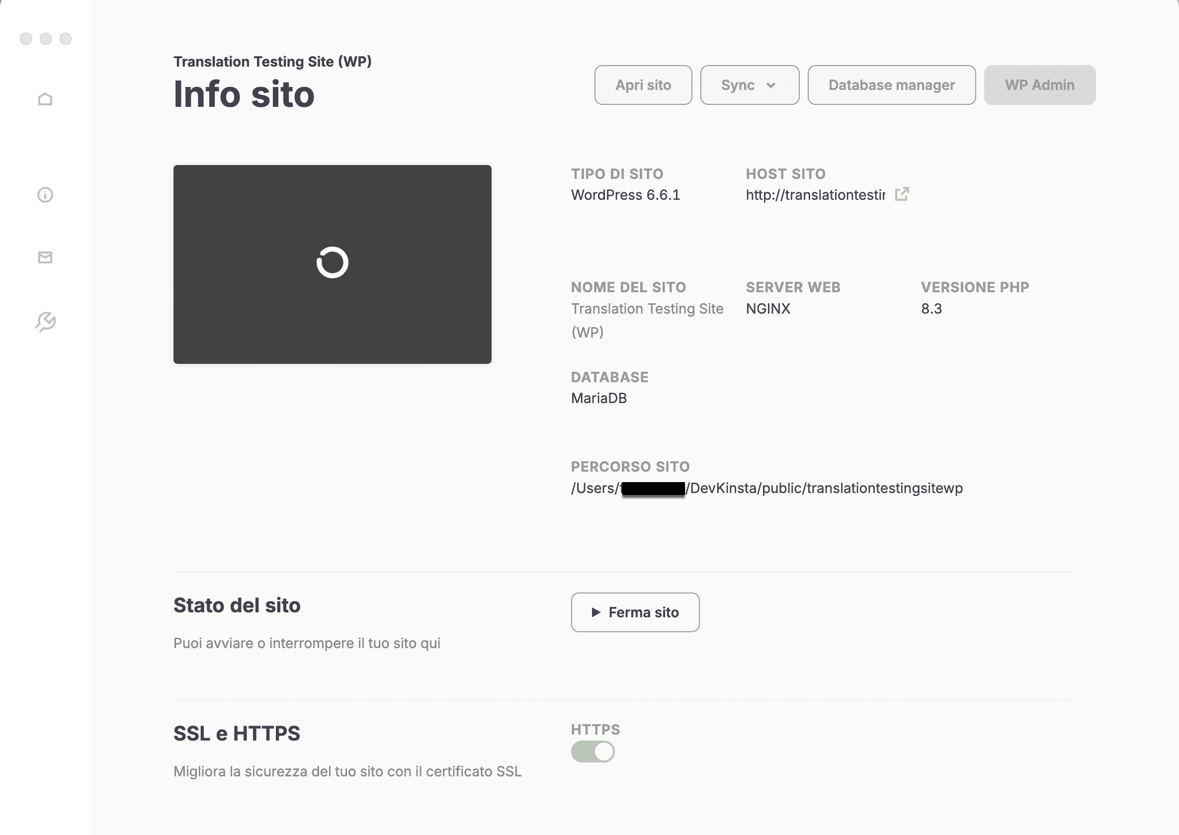 Informazioni sul sito DevKinsta.