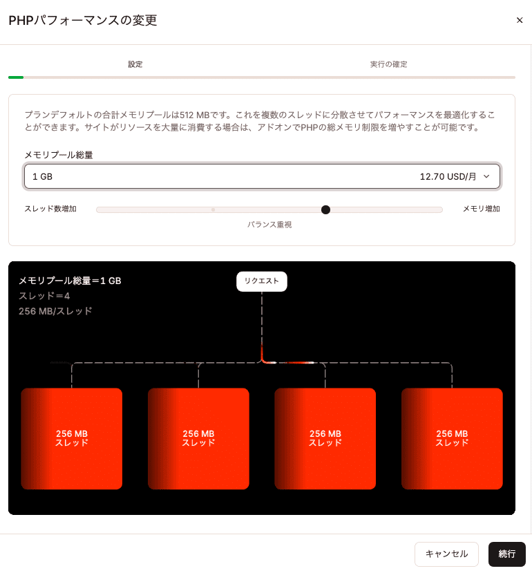 メモリプールのサイズ、スレッド数、メモリ制限を変更