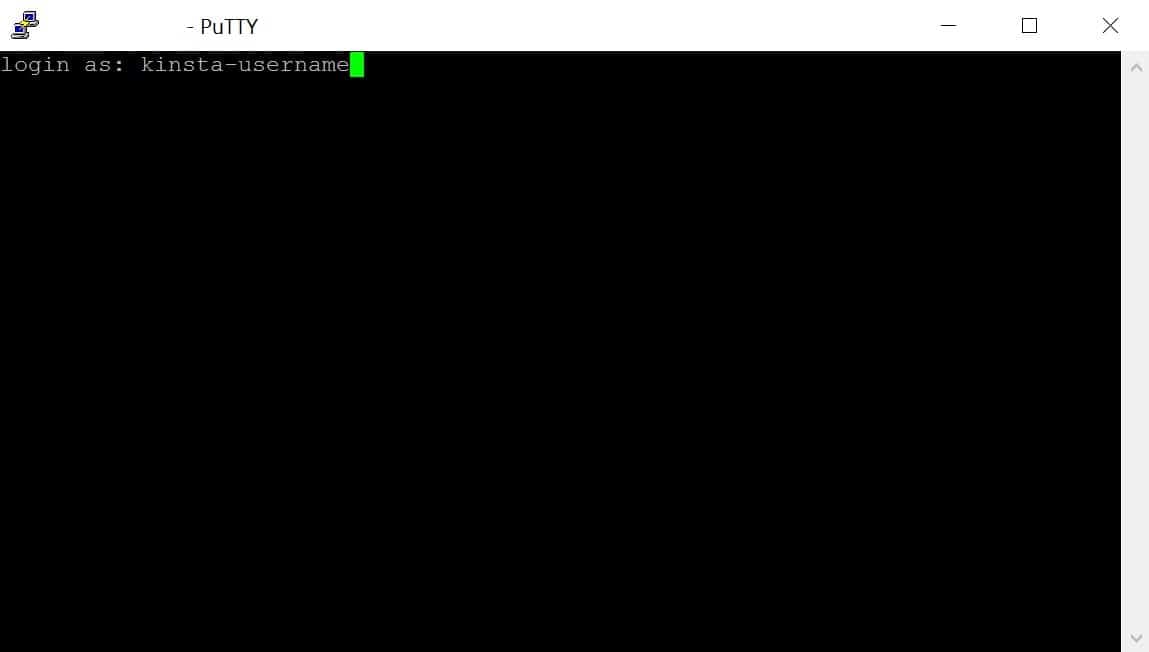 Voer je Kinsta-gebruikersnaam in PuTTY in en druk op Enter/return.