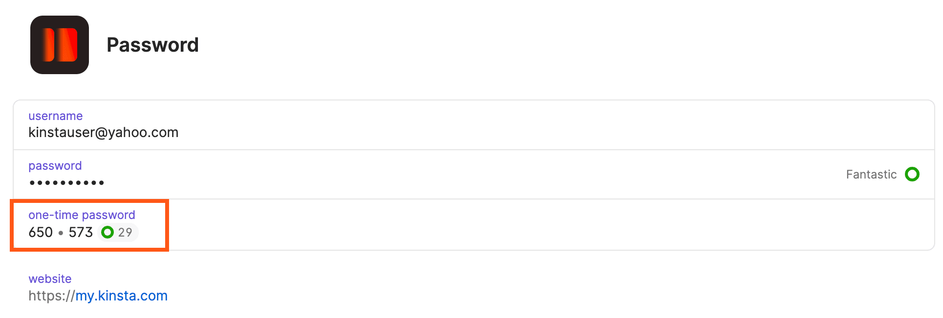 Uma senha única no 1Password.