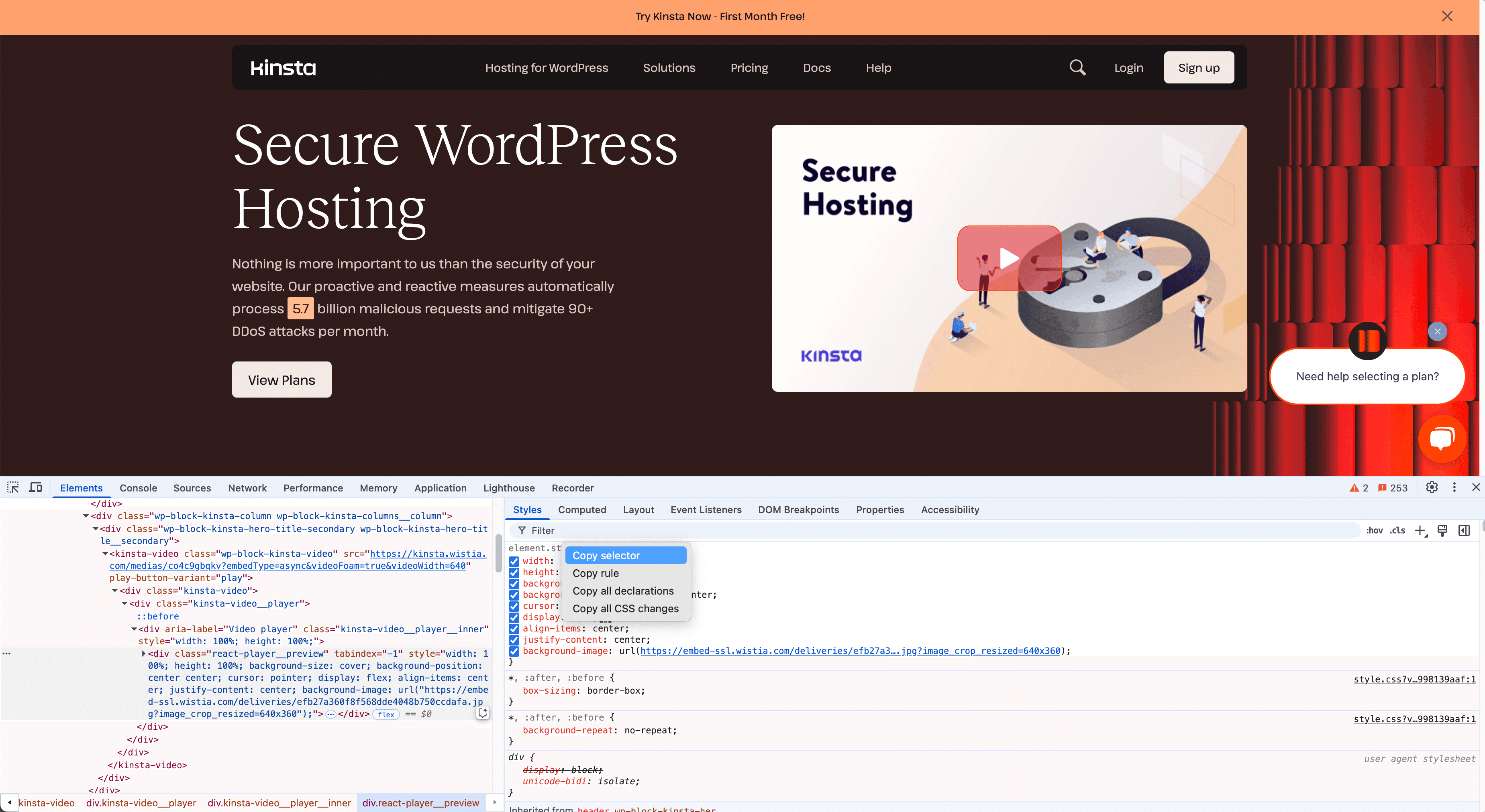 Identify and copy a CSS selector in your browser. 