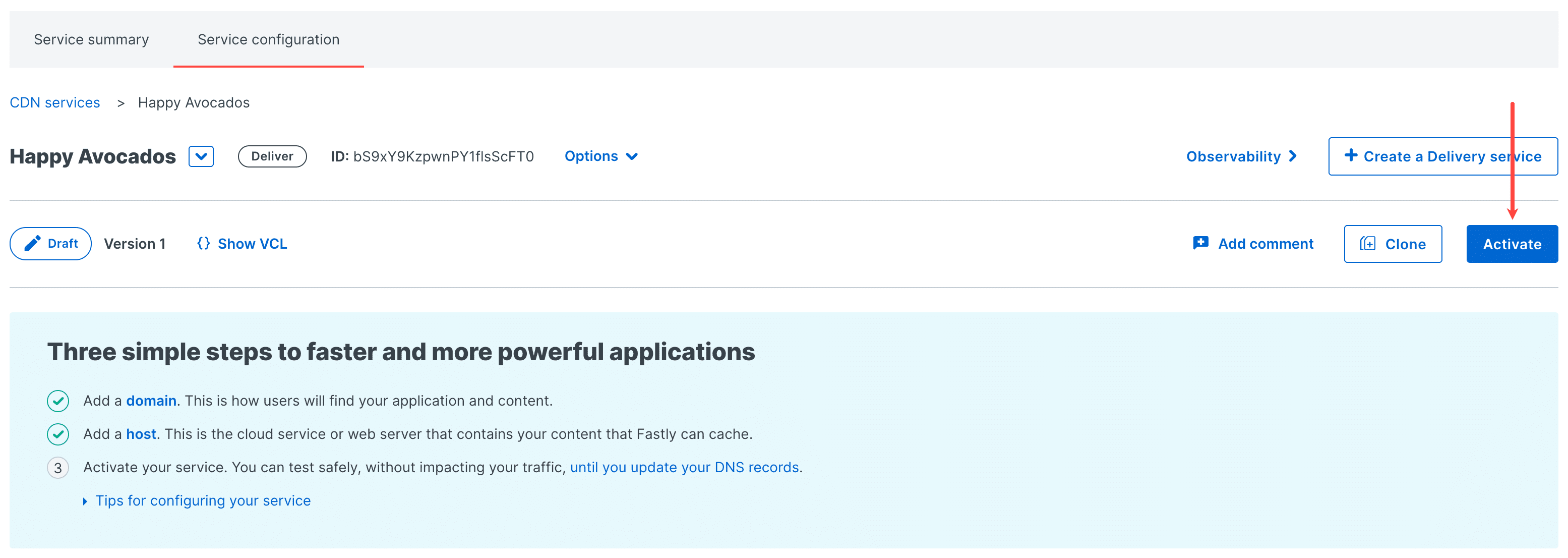 Fastly activeren.