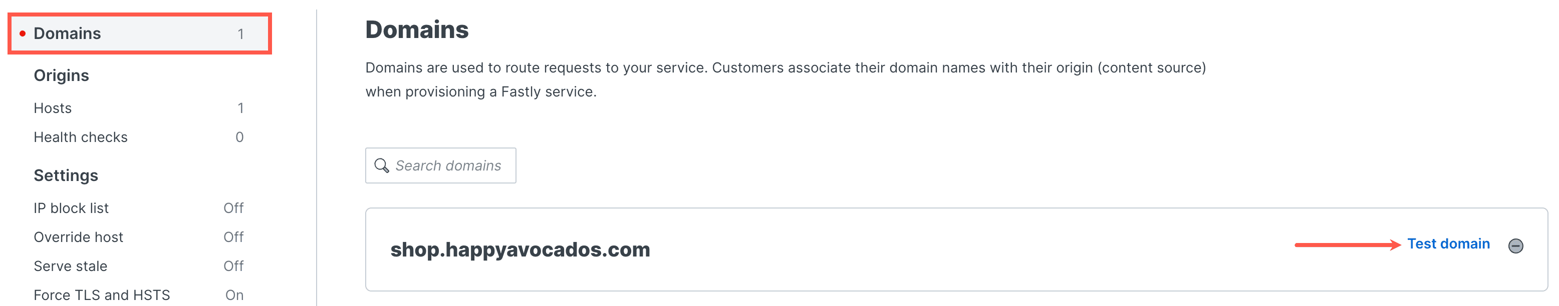 Het openen van je Fastly testdomein.