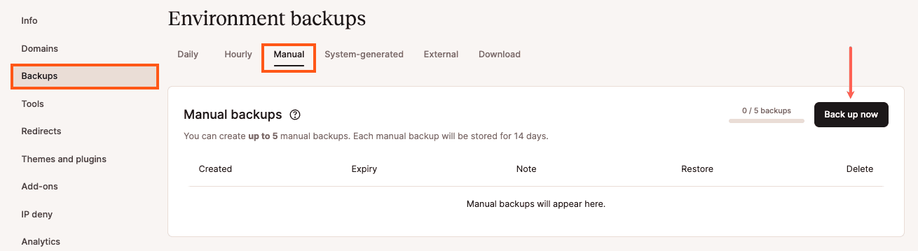 Een handmatige WordPress backup maken in MyKinsta.