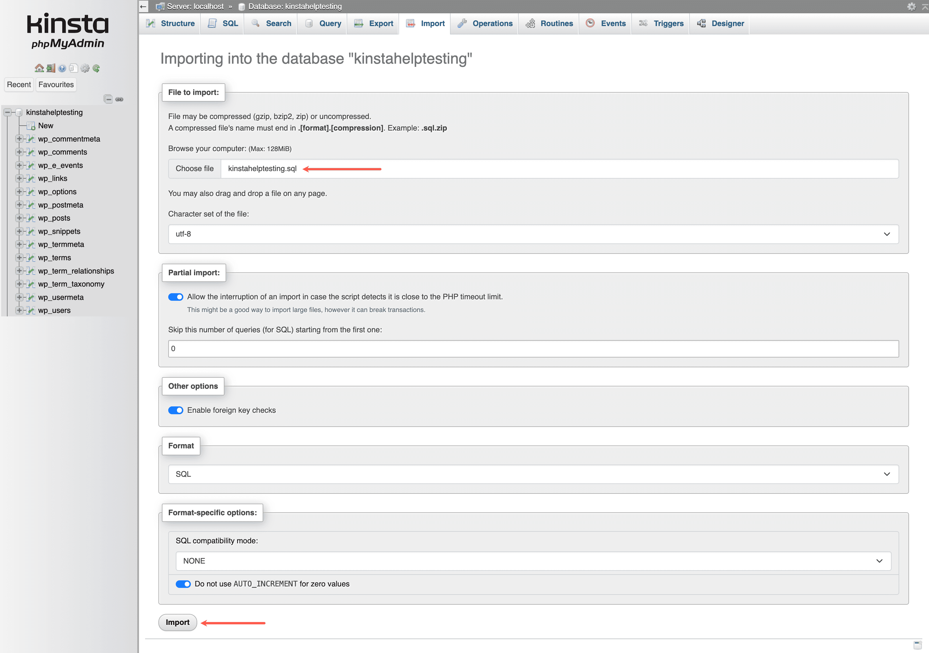 Een MySQL database importeren via phpMyAdmin.