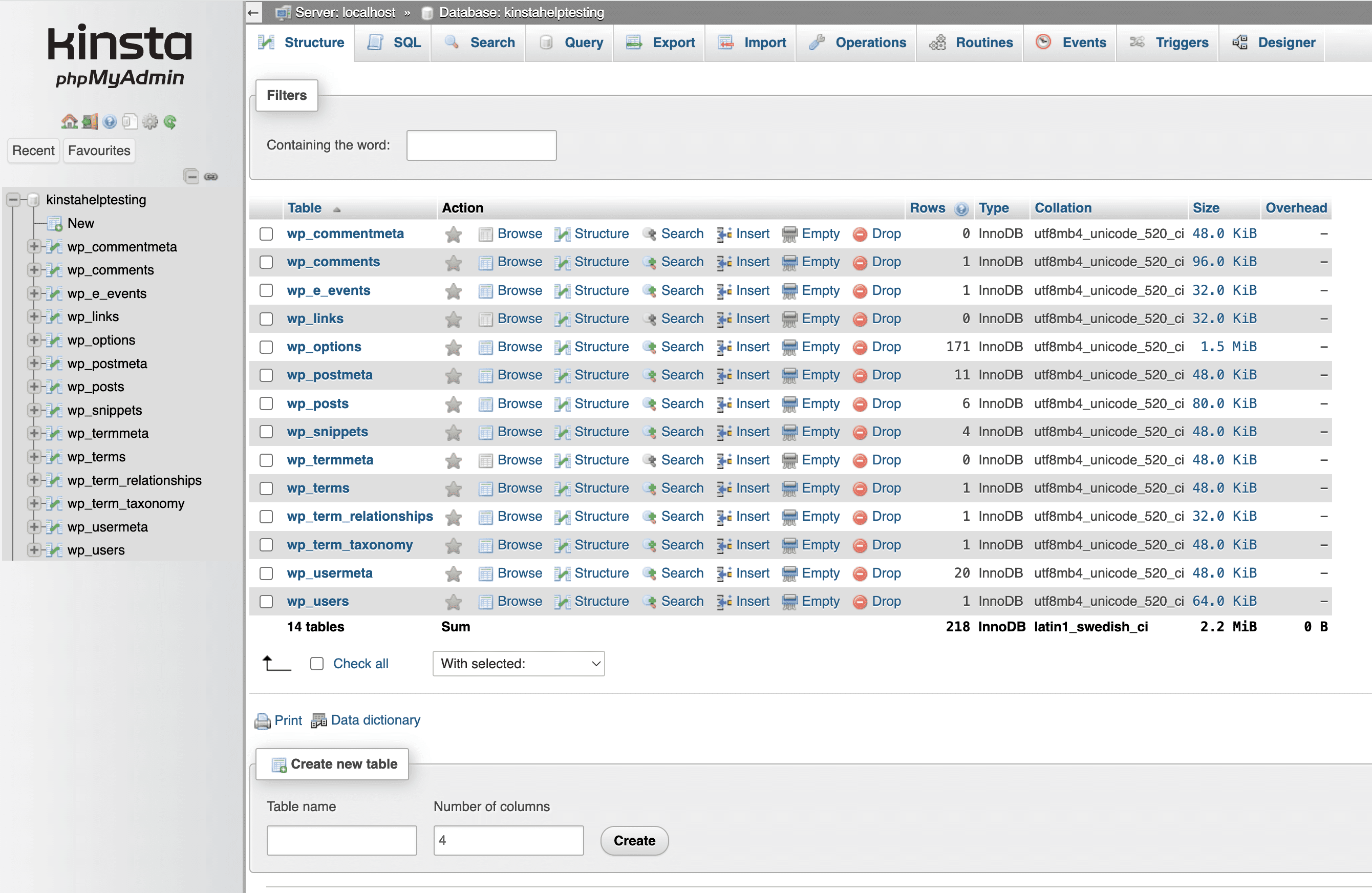 Een geslaagde database import in phpMyAdmin.