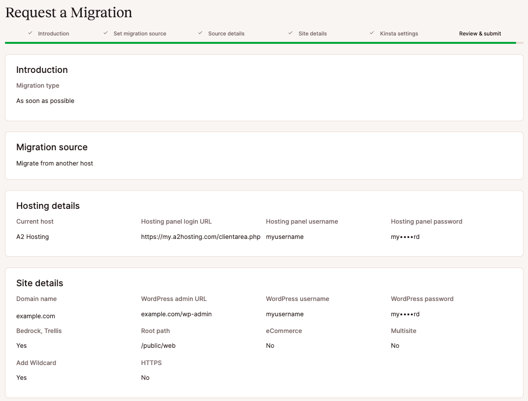 Überprüfe deine Migration von einem anderen Host und sende sie ab 