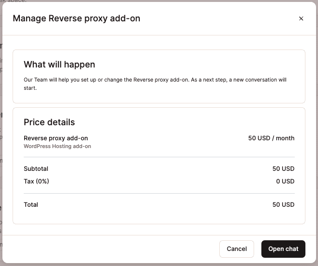 Prijsinformatie voor reverse proxy add-on.