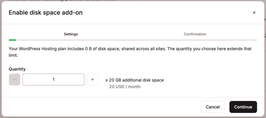 Disk space add-on quantity.