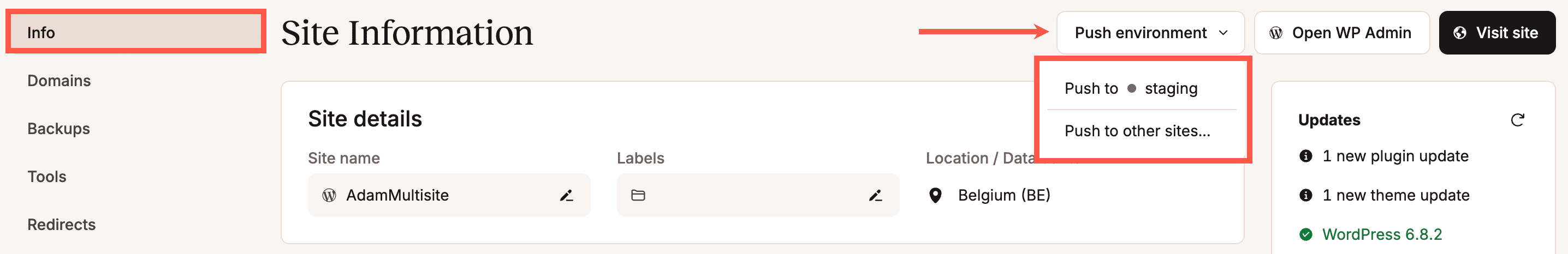 Push een omgeving in MyKinsta.