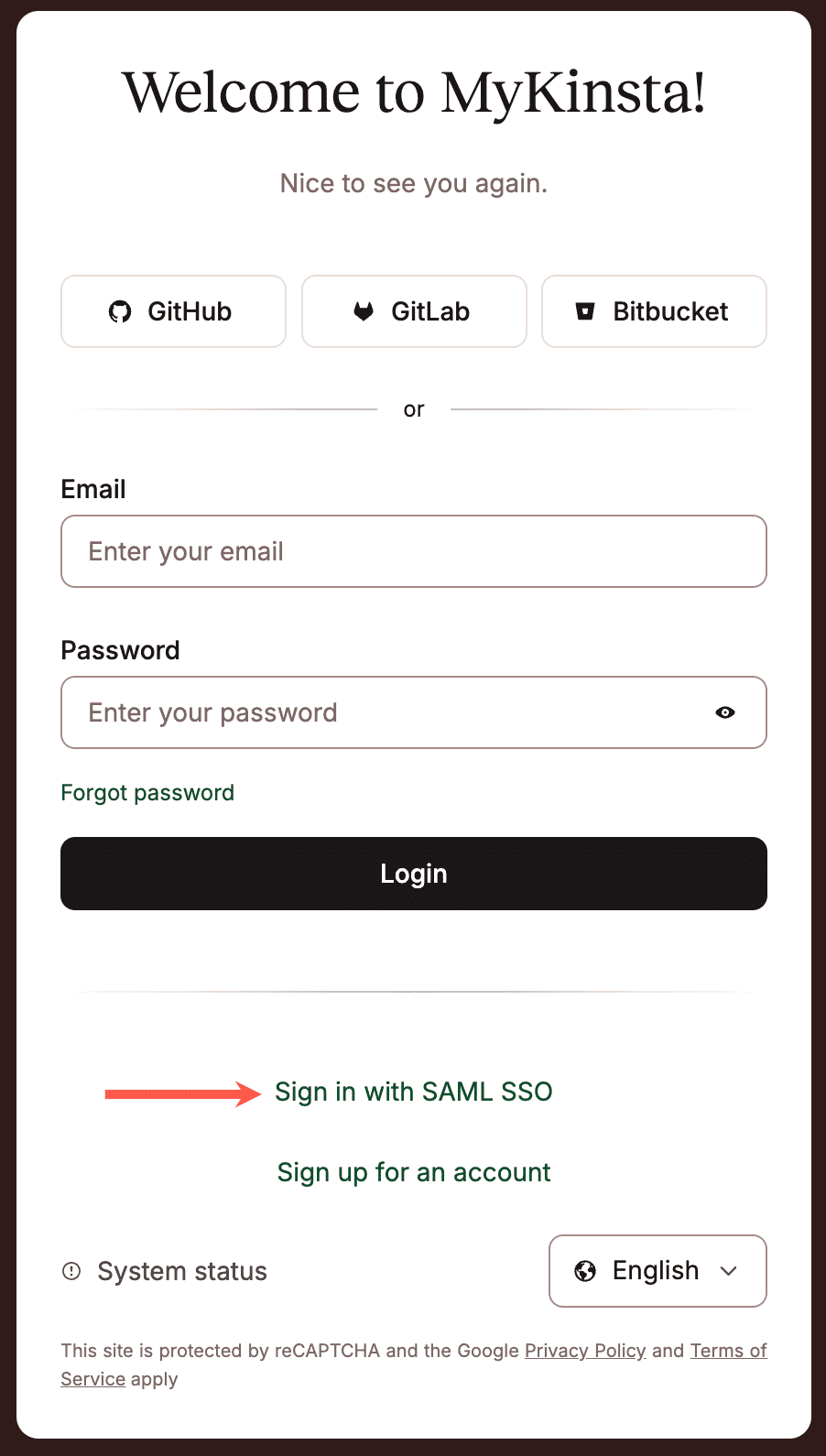 Sign in to MyKinsta with SAML SSO.