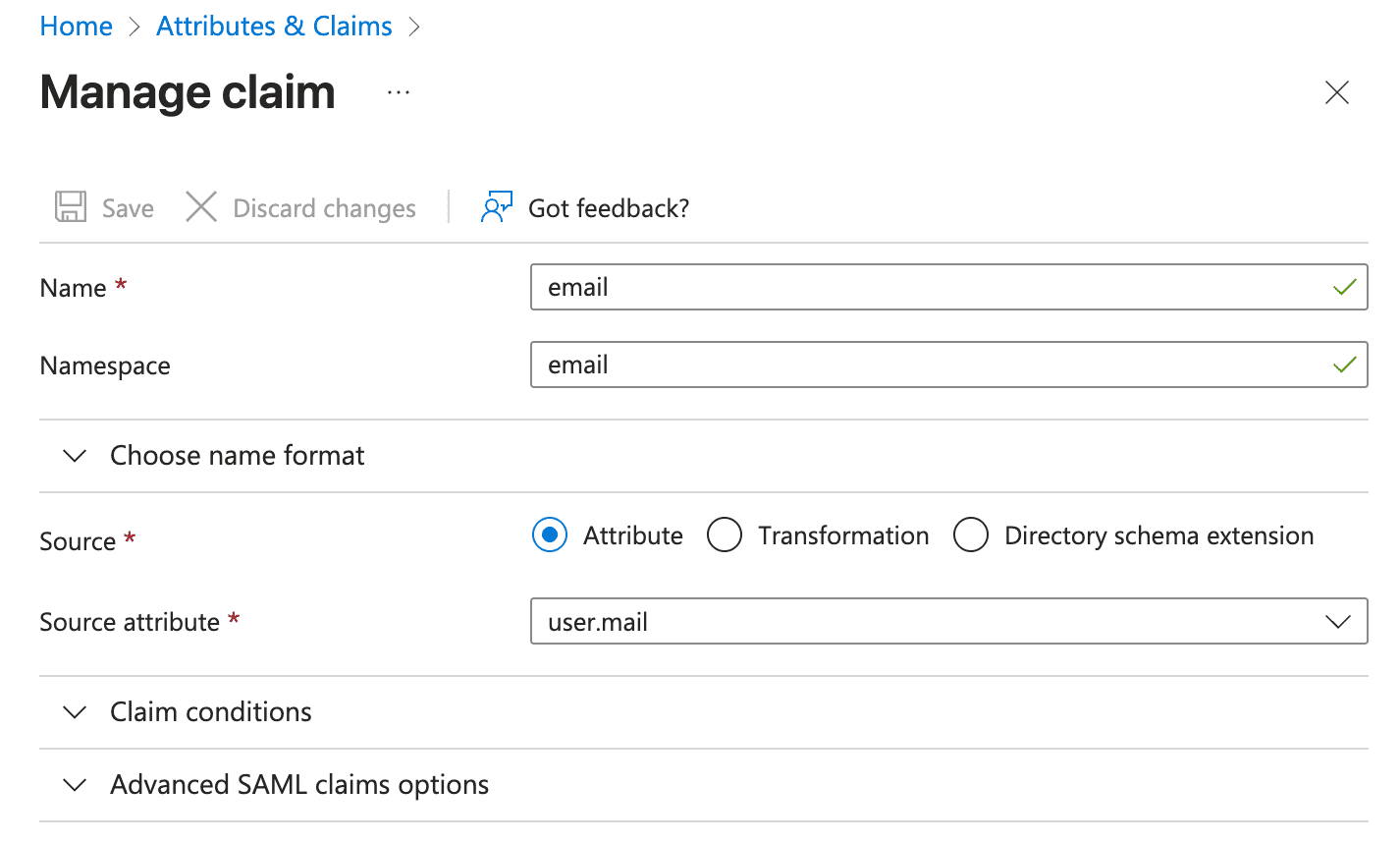 Microsoft Entraでemailクレームを変更