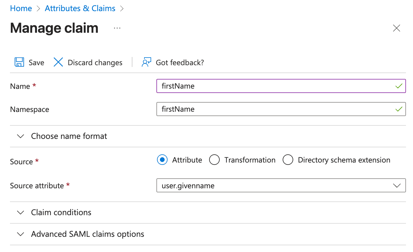 Microsoft Entraでgivennameクレームを変更