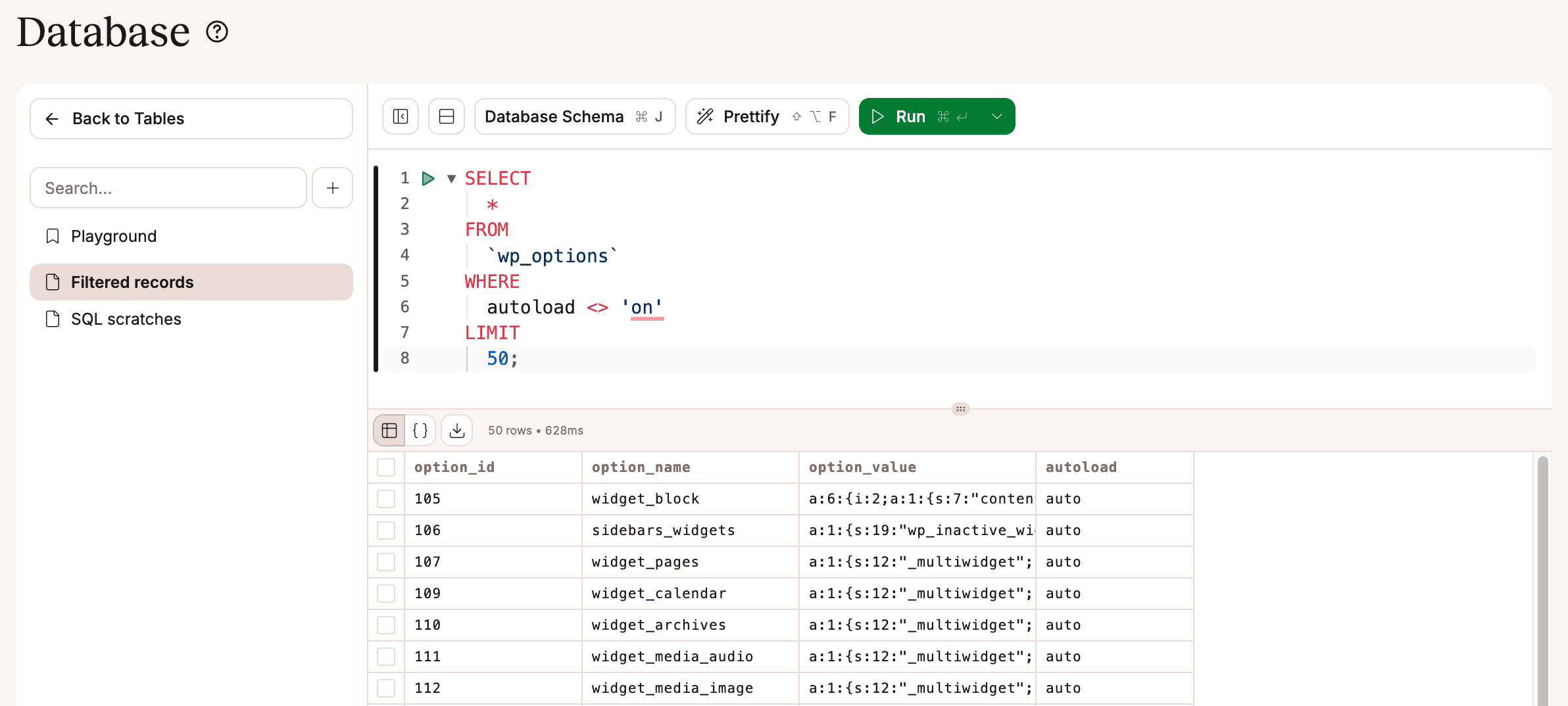 Database SQL-console.
