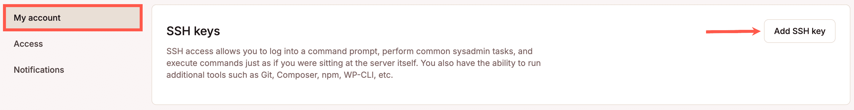 SSH-sleutel toevoegen in MyKinsta.