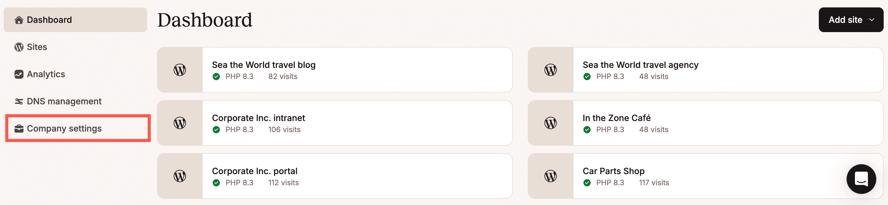 Accéder aux réglages de votre entreprise dans MyKinsta.