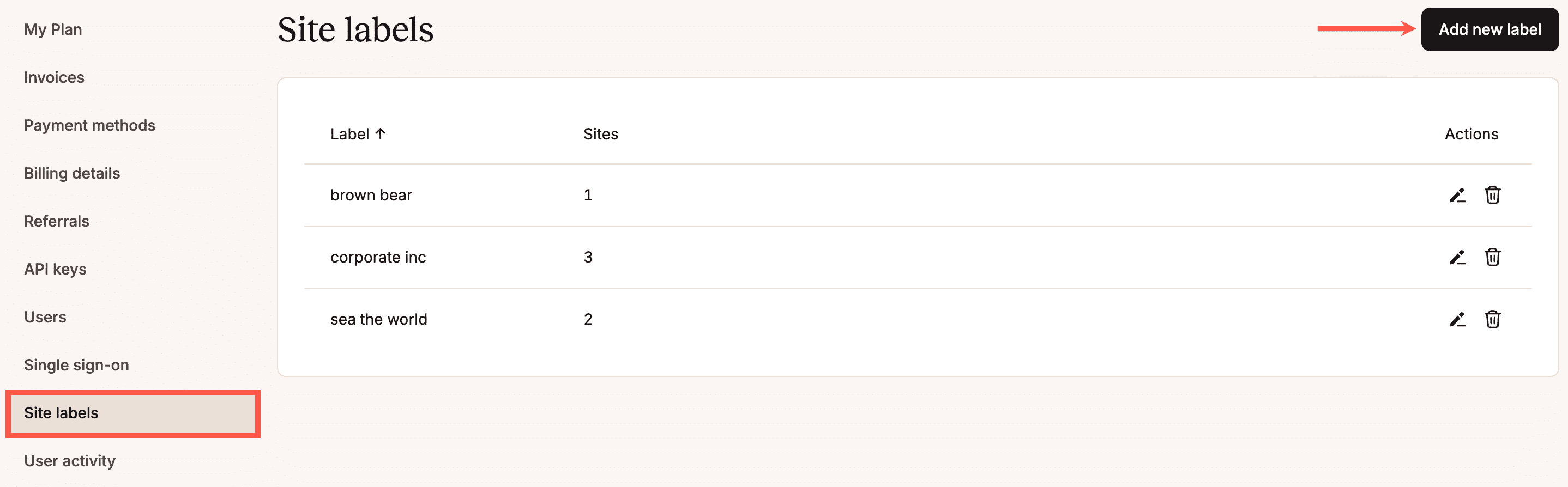 Add a new site label.