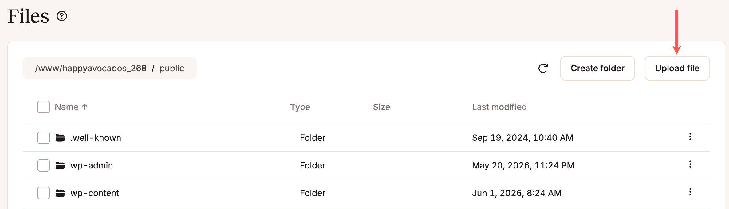 Upload a file to your WordPress site in MyKinsta.