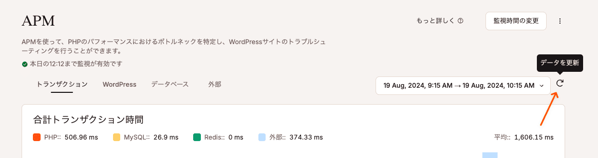 更新(やり直し)アイコンをクリックして監視データを更新