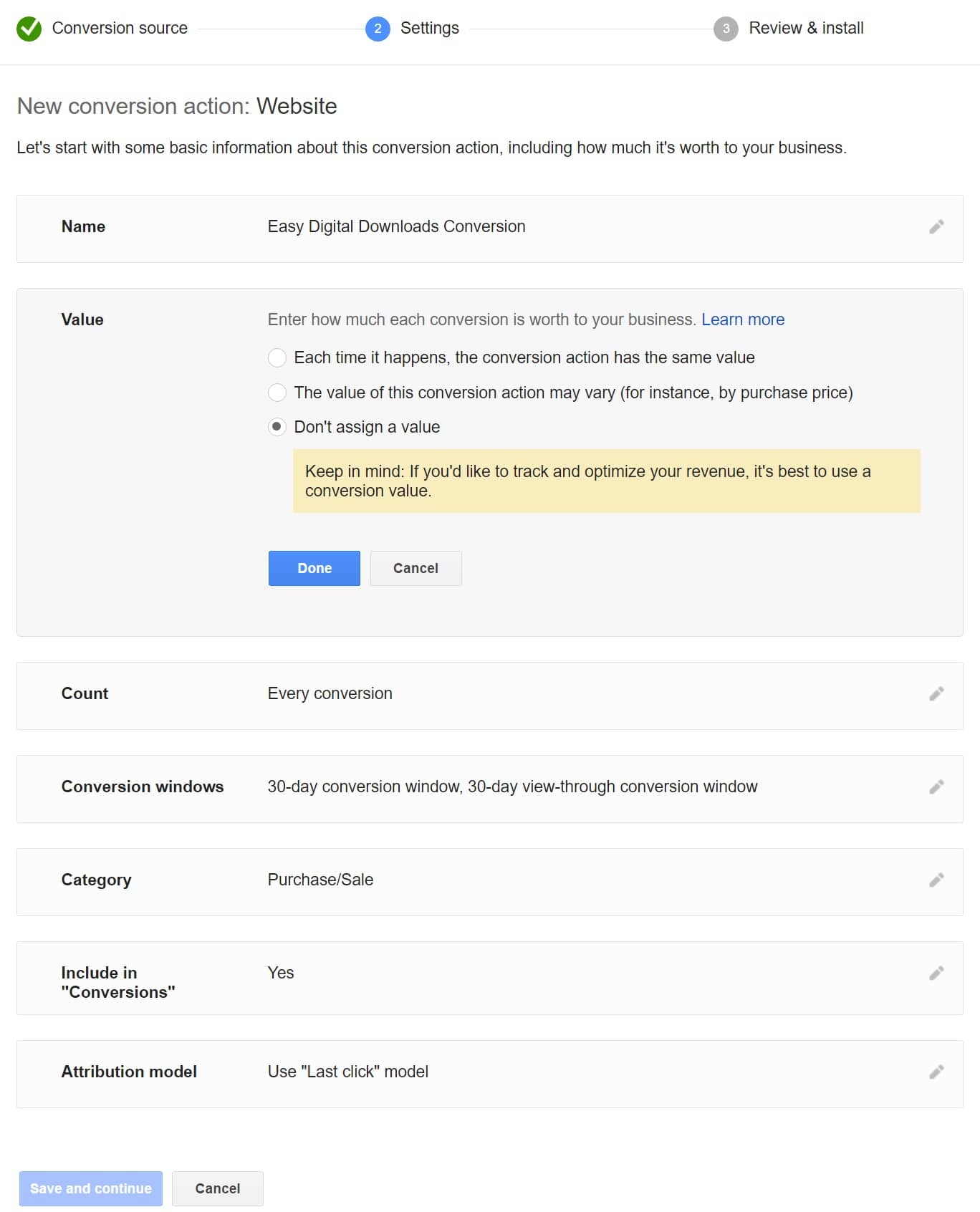 Custom AdWords conversion code in Easy Digital Downloads Benutzerdefinierte AdWords Conversion in Easy Digital Downloads