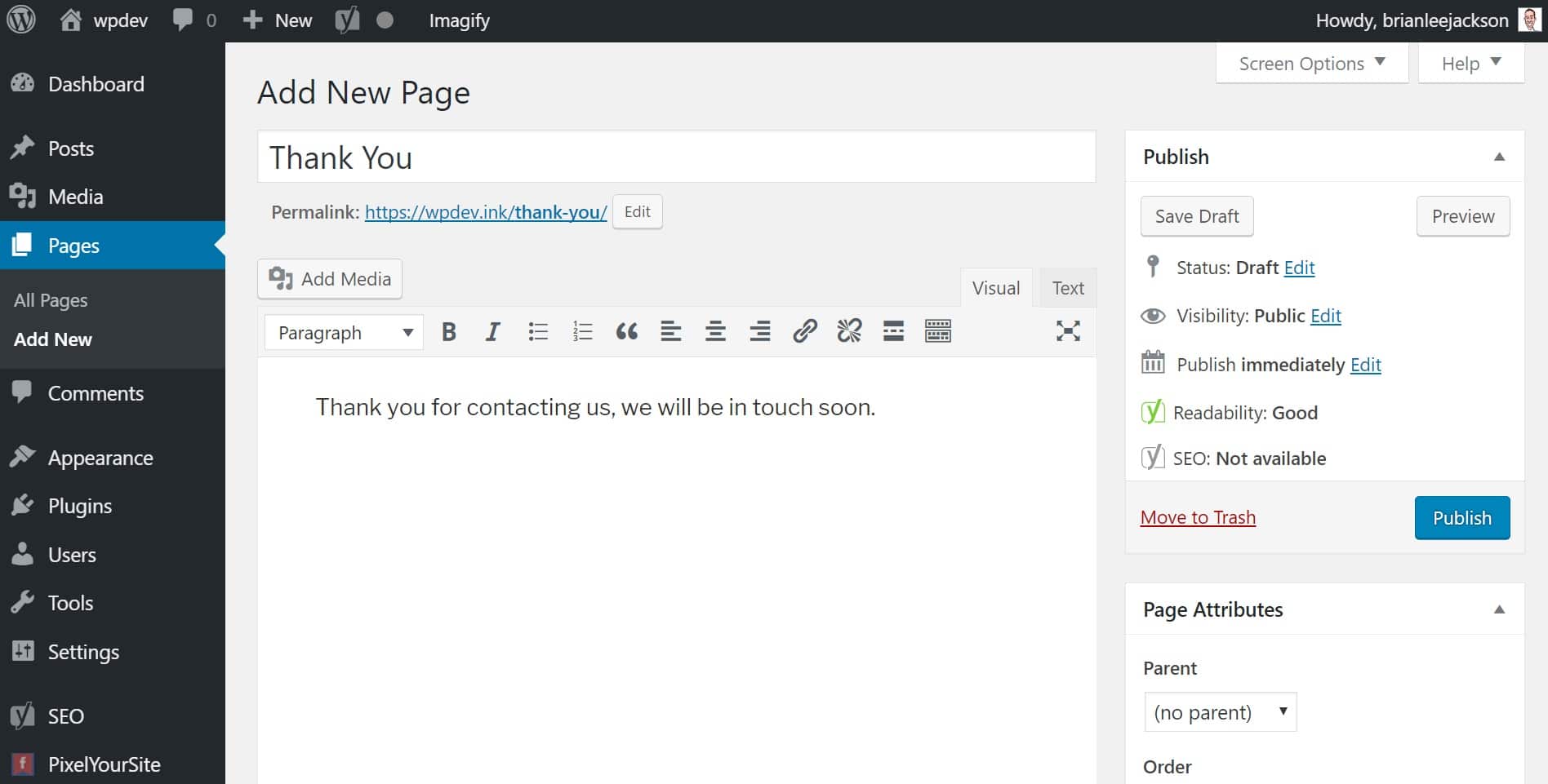Create thank you conversion page Erstellen einer Thank you Conversion Seite