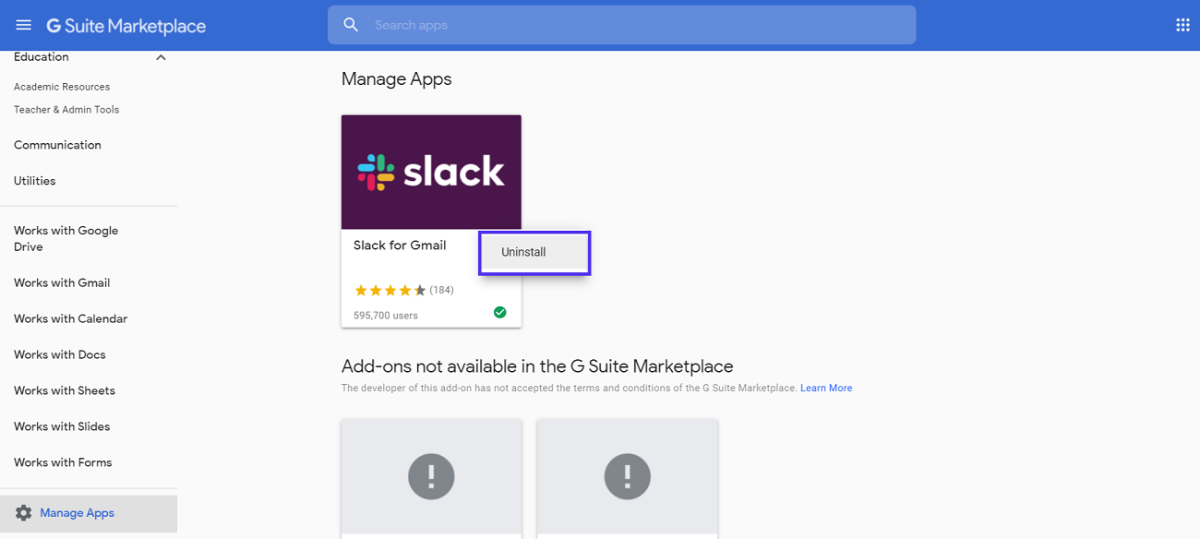 G Suite Marketplace Abschnitt