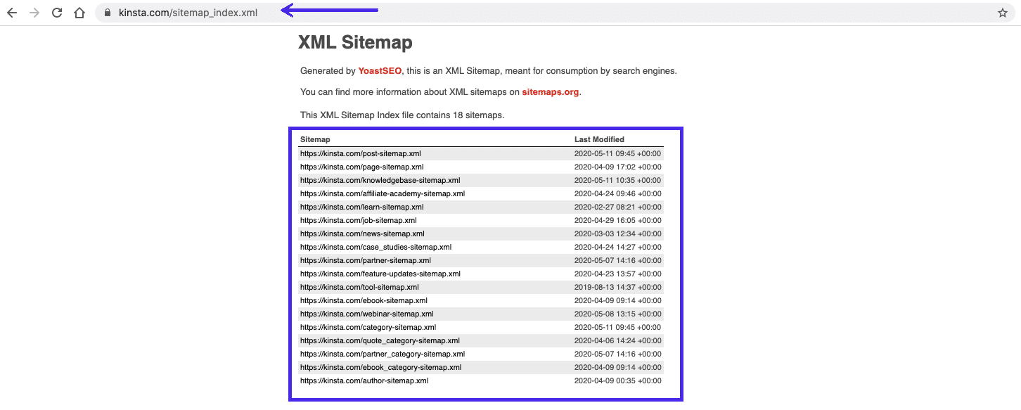 XML-Sitemap von Kinsta
