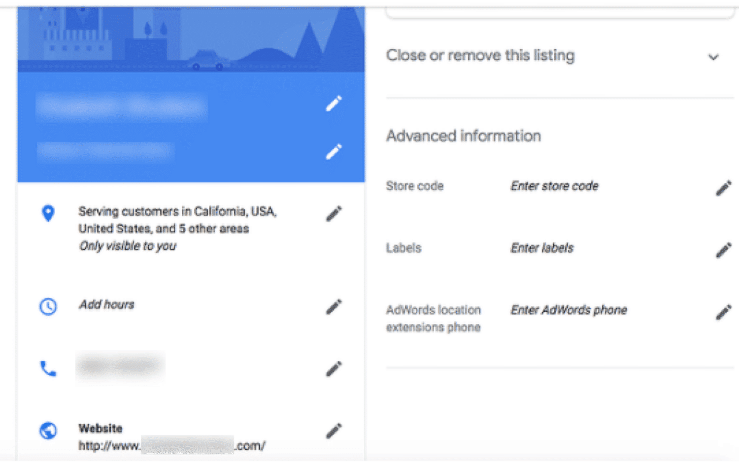GMB-Dashboard zum Bearbeiten deiner Informationen