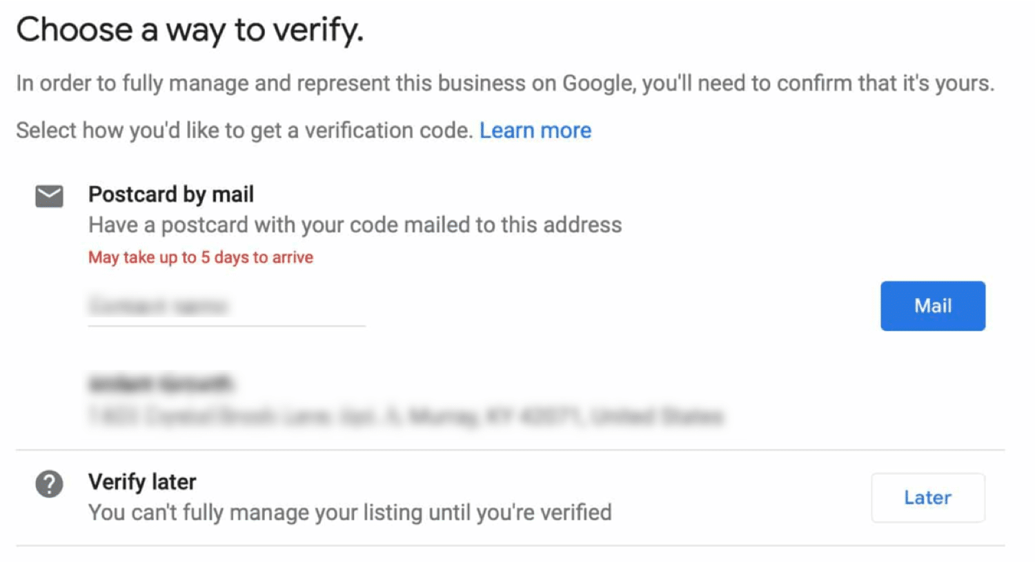 Wähle eine Methode, um deinen Eintrag zu verifizieren (sehr wichtiger Schritt)