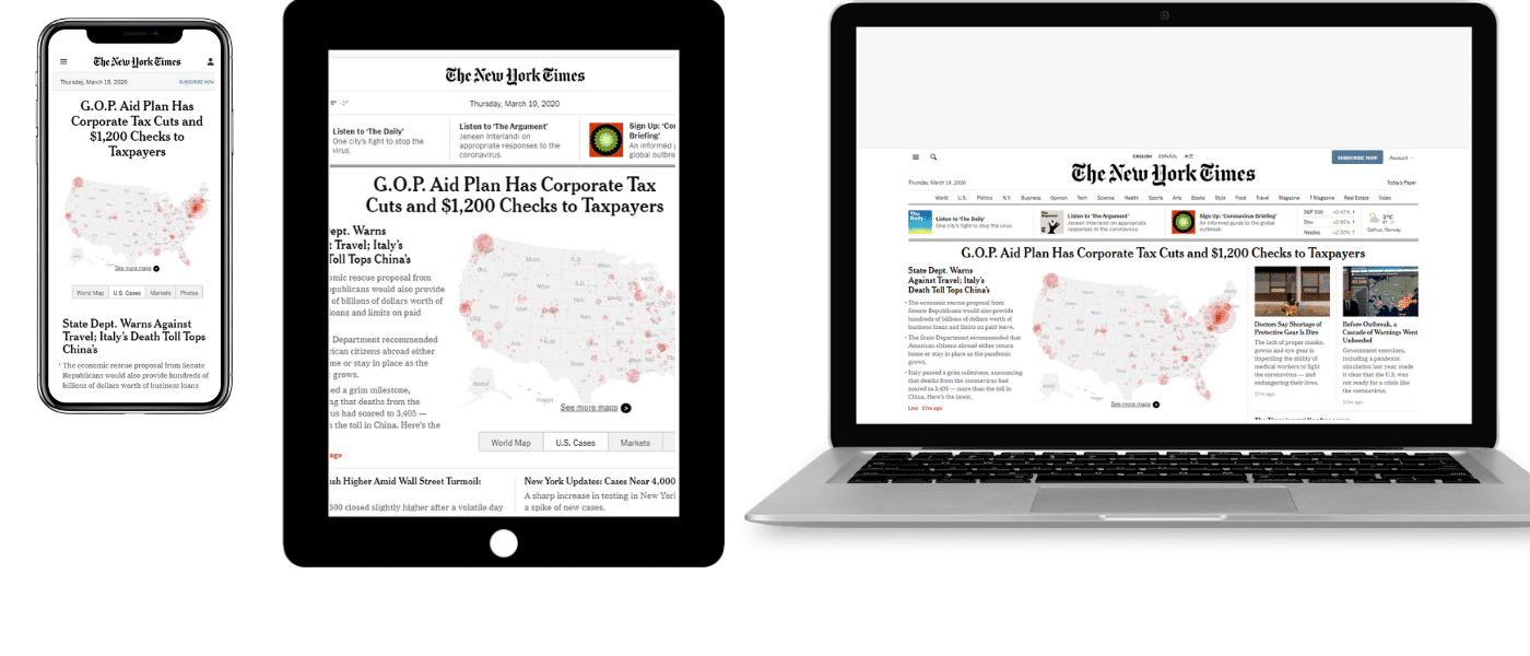 NYT auf Handy, Tablet und Laptop