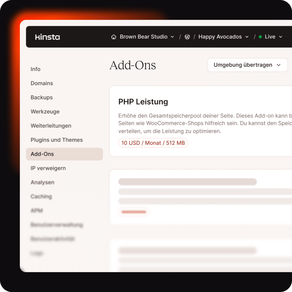 Aktiviere das PHP Performance Add-on innerhalb von Sekunden direkt in MyKinsta
