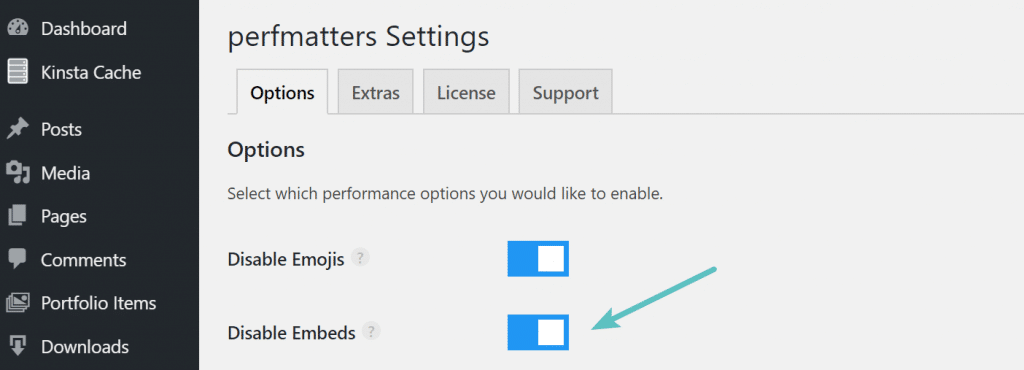 Desactivar embebidos en permatters plugin