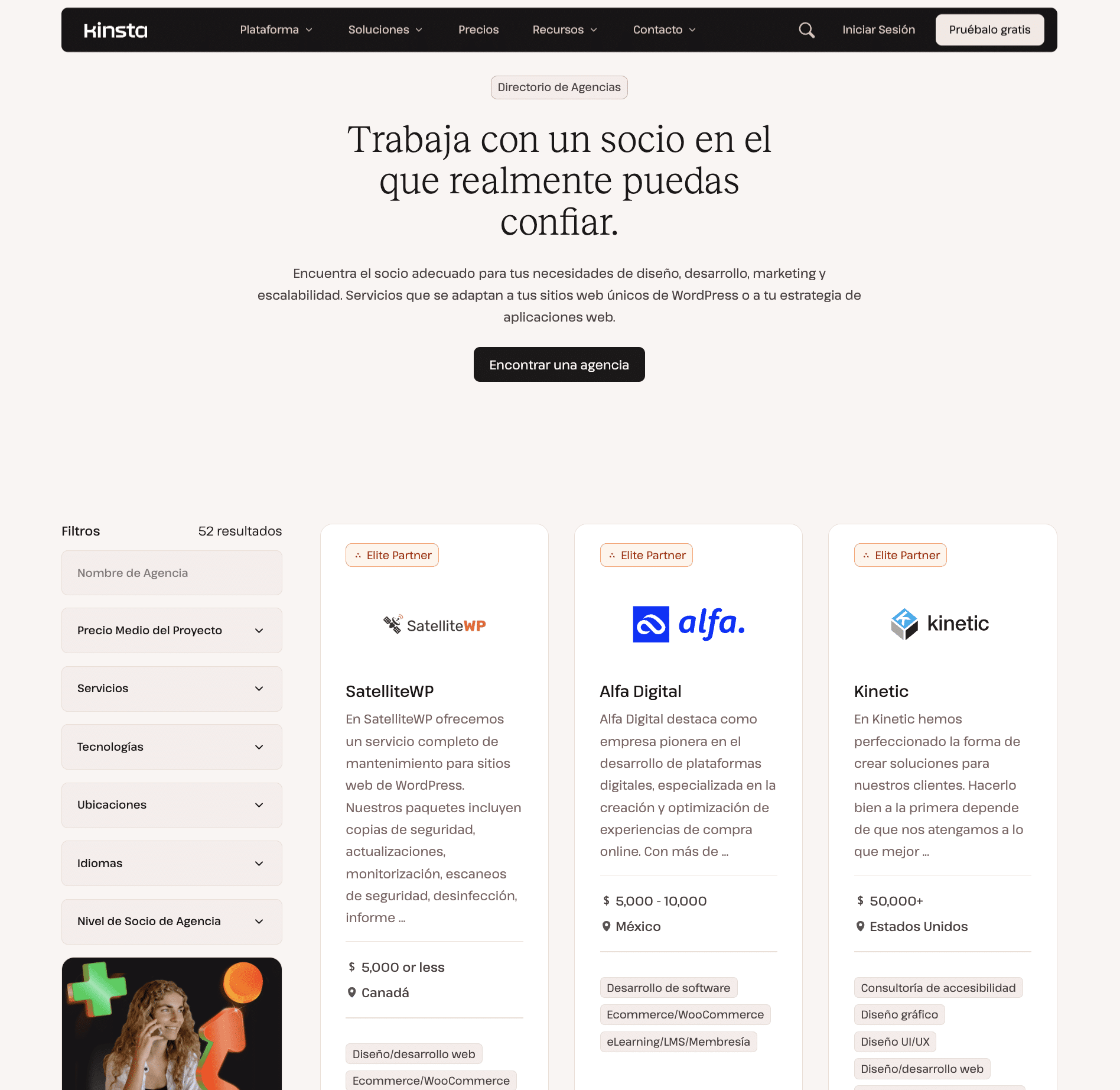 El Directorio de Agencias Kinsta.