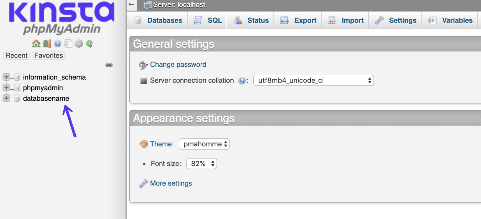 Detalles de la base de datos en phpMyAdmin