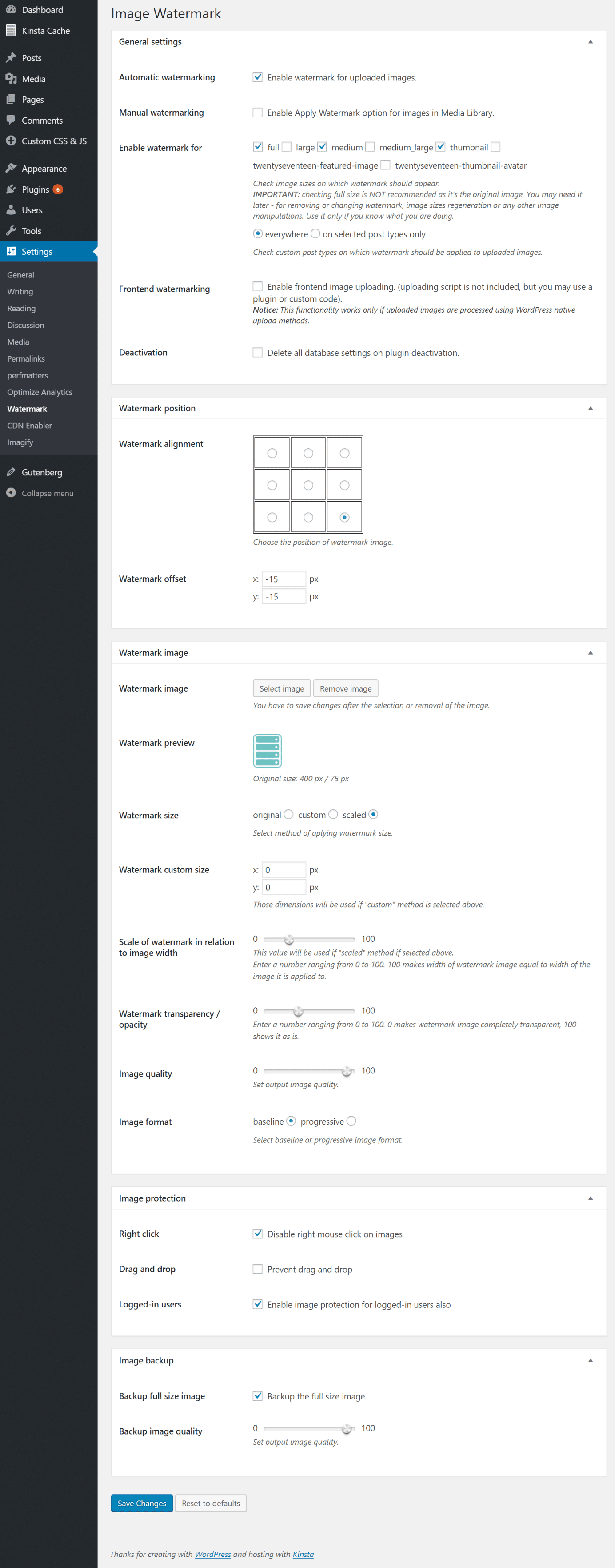 Configuración de Watermark