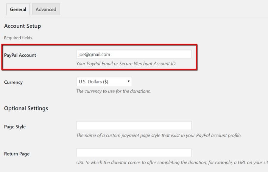 PayPal donations plugin PayPal account Cuenta de PayPal del plugin de PayPal Donations