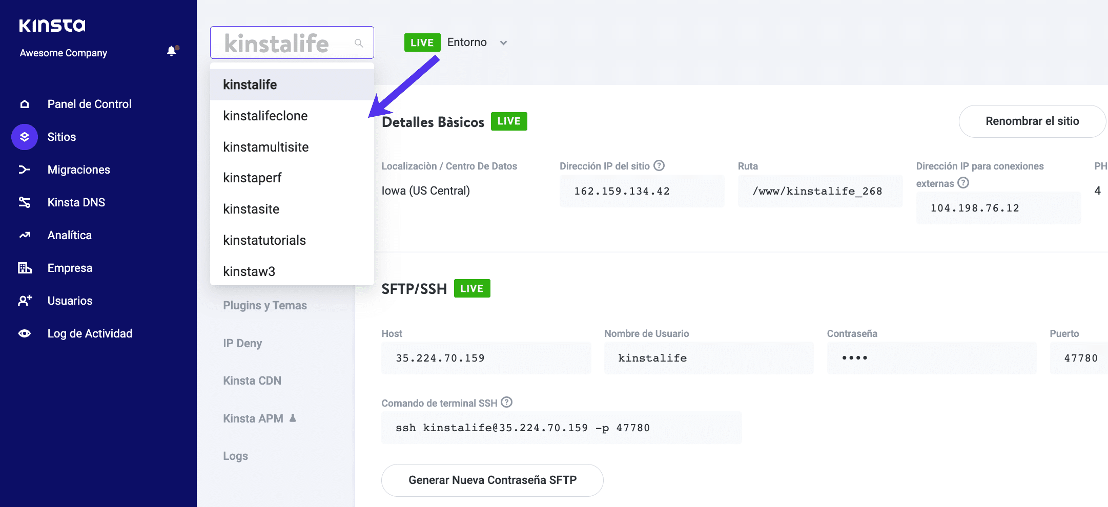 Nueva navegación en MyKinsta