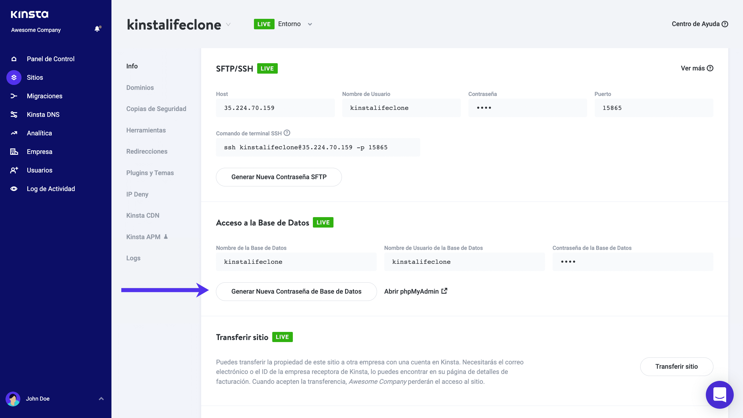 Cambiar la contraseña de la base de datos