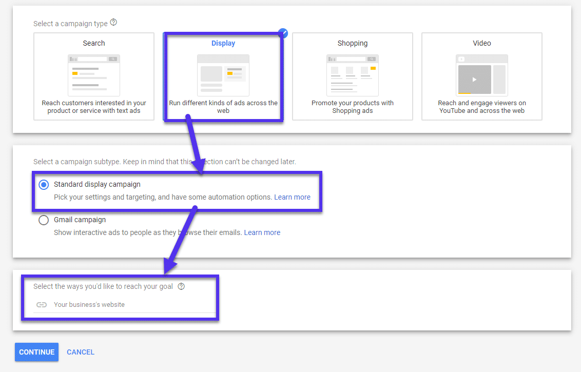 Subtipo de campaña de visualización de Google Ads