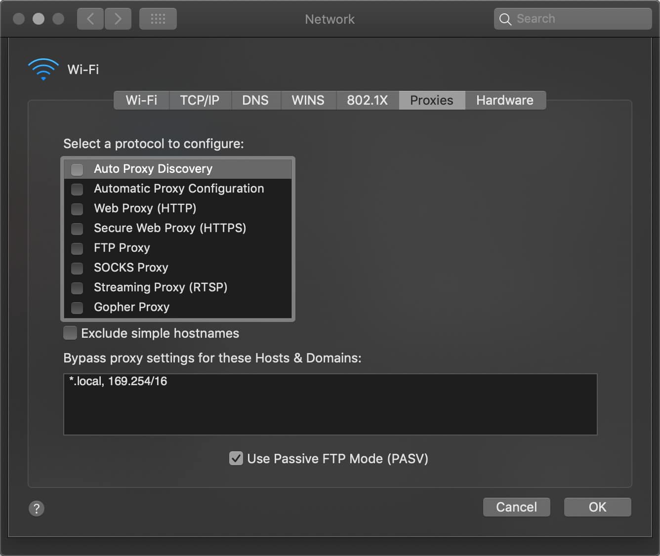 Desmarcar proxies en Mac