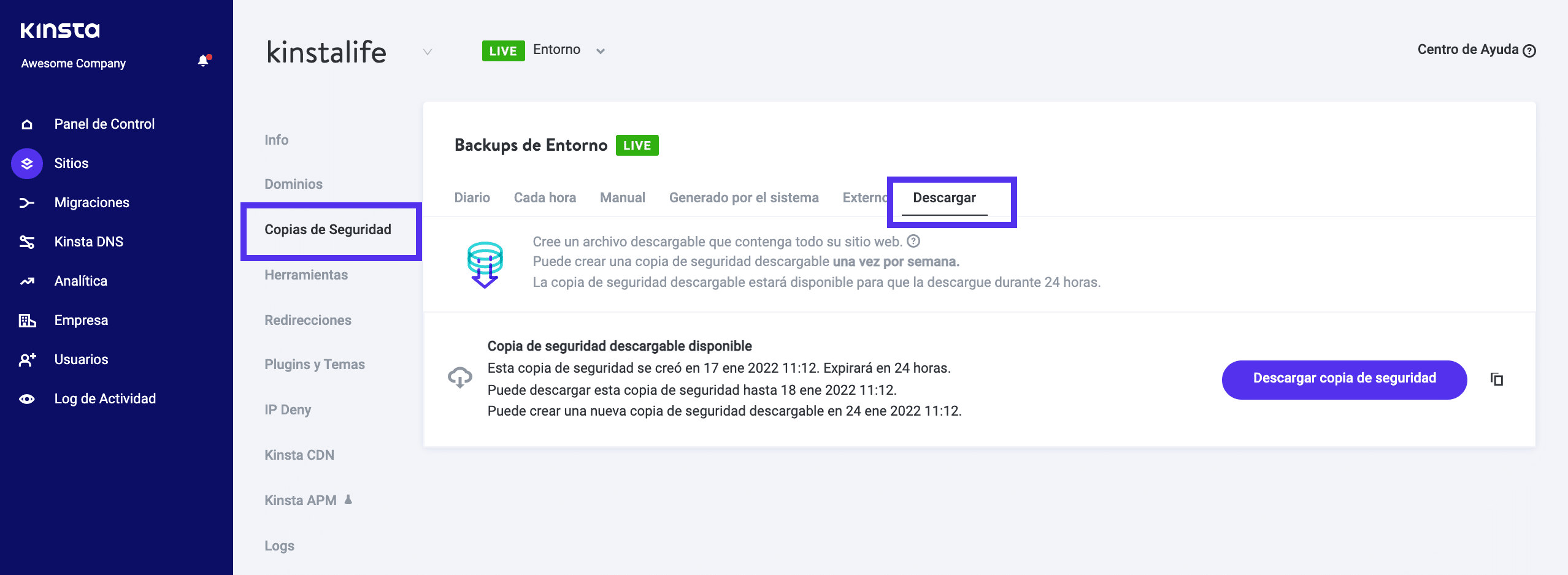 Vaya a la pestaña Copias de seguridad y luego a la pestaña Descargar.