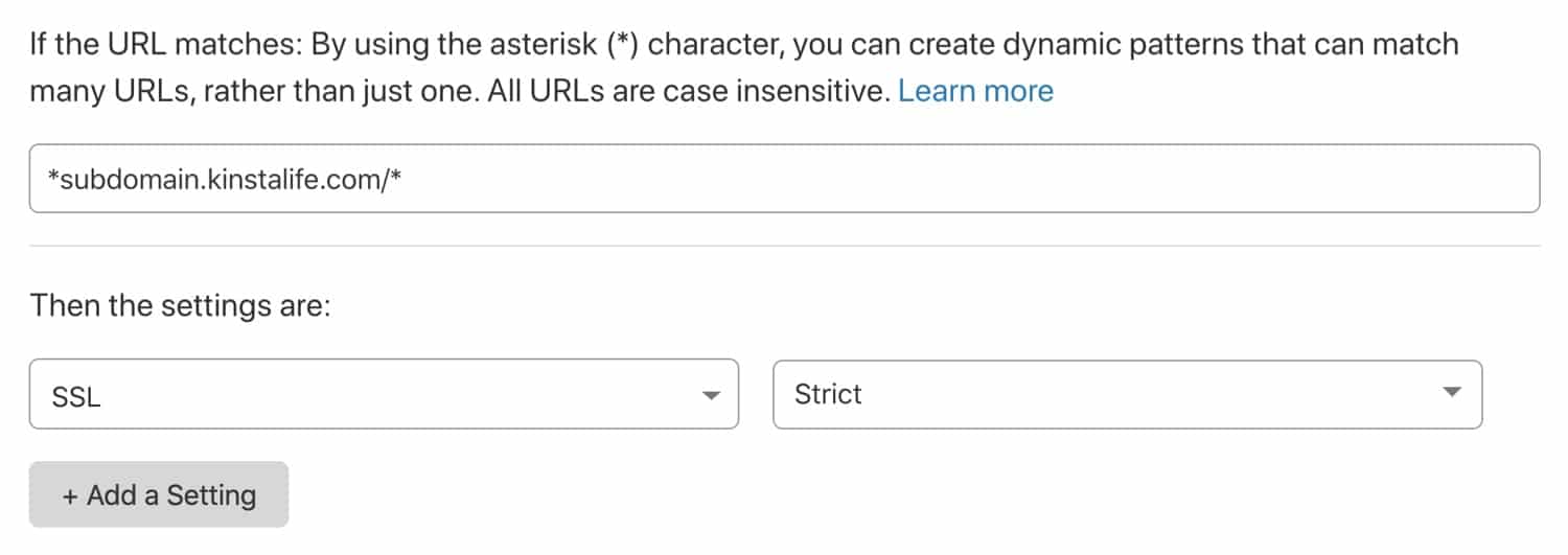 Habilita el SSL completo (estricto) para un subdominio con una regla de página Cloudflare.