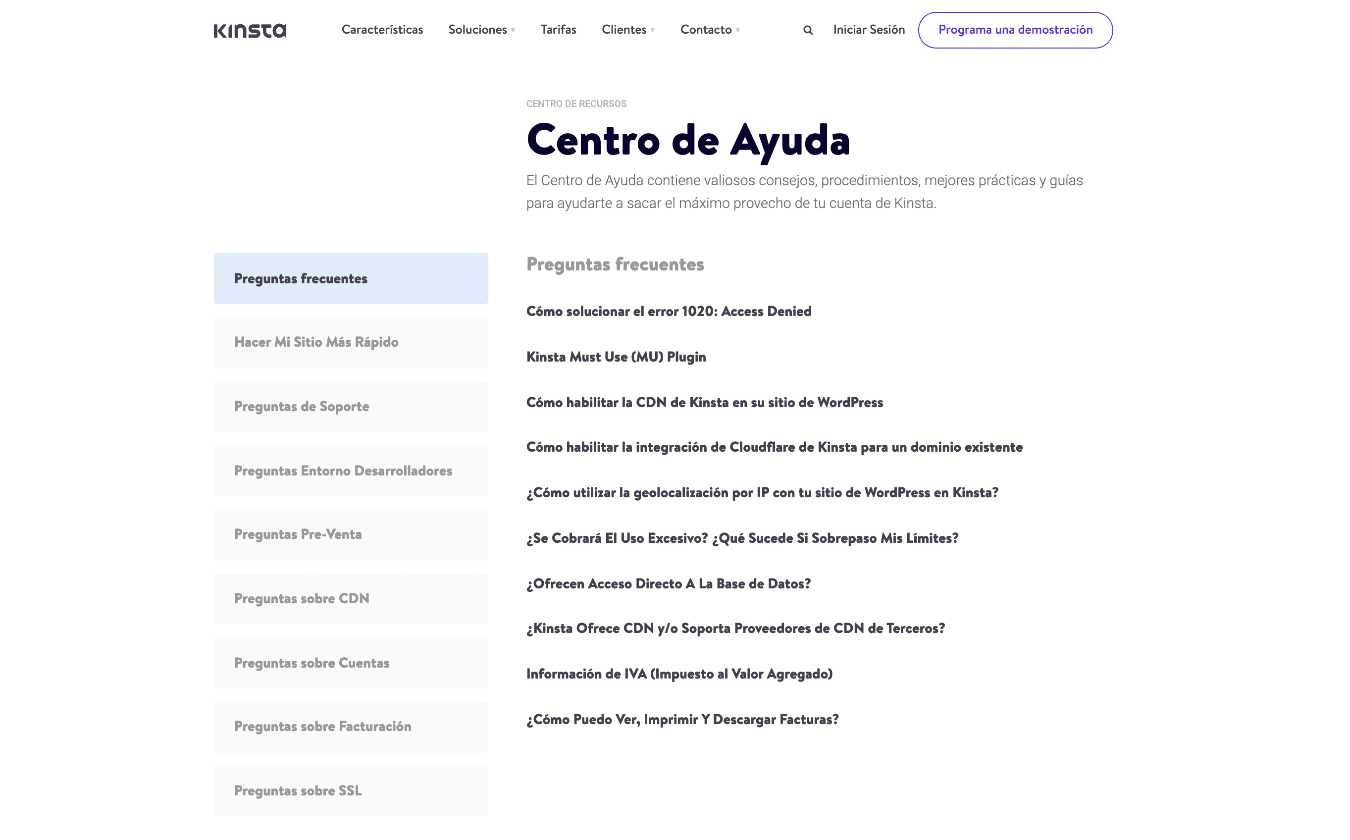 Página de inicio del Centro de Ayuda