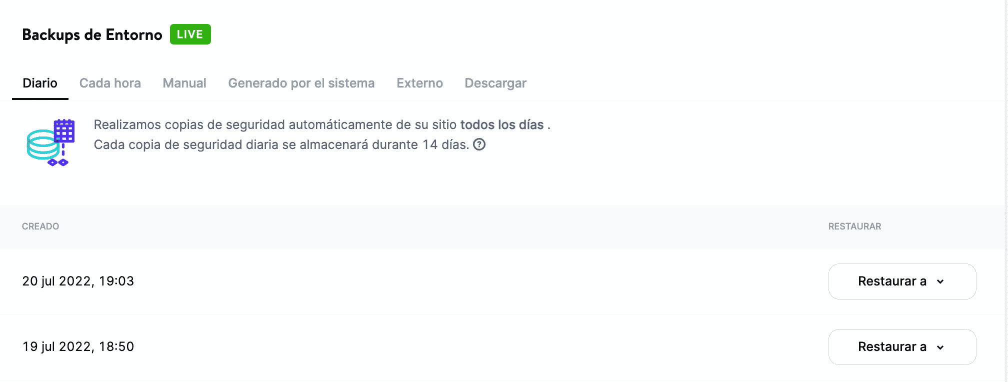 Copias de seguridad automáticas en MyKinsta