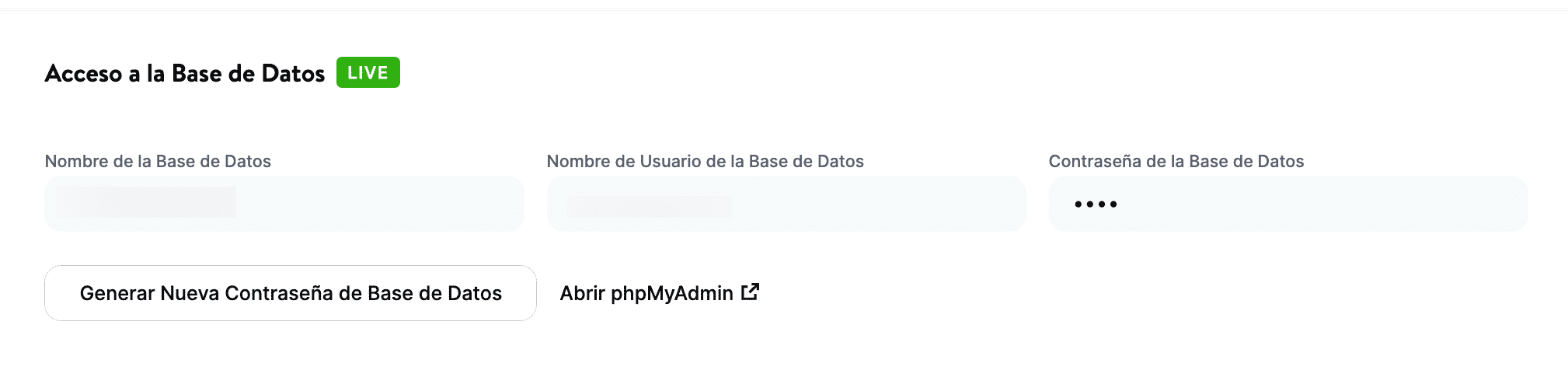Botón Abrir phpMyAdmin