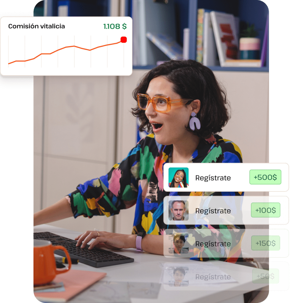 Mujer trabajando en un ordenador, simbolizando los ingresos obtenidos gracias al marketing de afiliación como diseñadora o desarrolladora web.