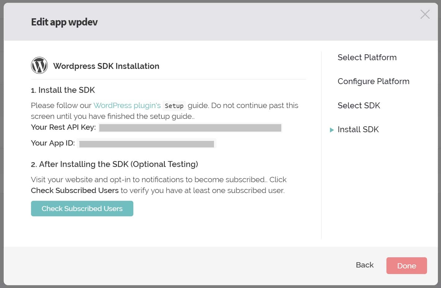 OneSignal API key and App ID Clé API OneSignal et ID de l'application