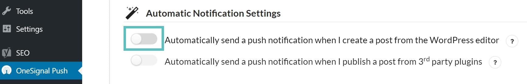 Disable automatic push notifications Désactiver les notifications push automatiques