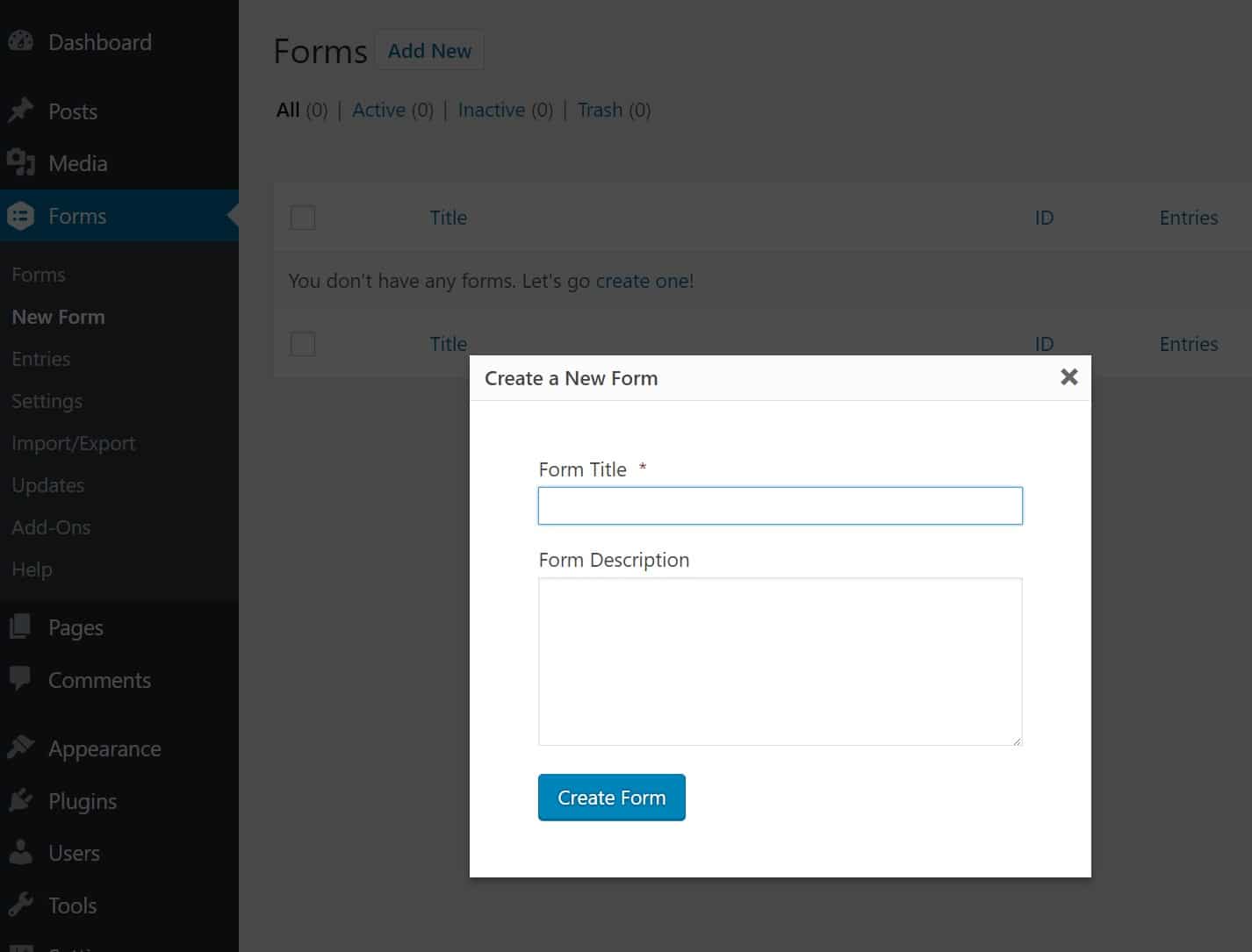 Create new form in Gravity Forms Créer un nouveau formulaire dans Gravity Forms