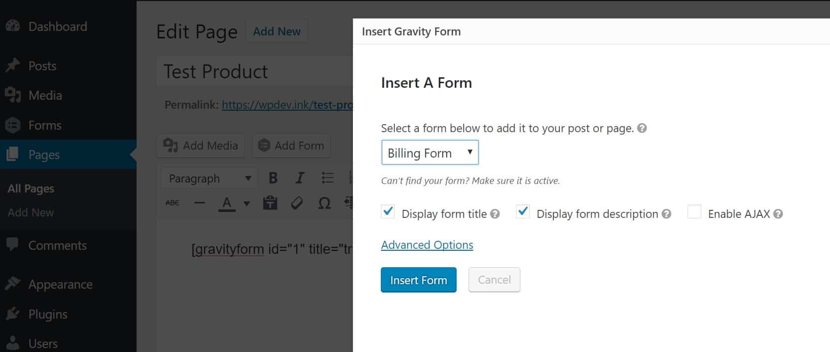 Insert form Insérer le formulaire
